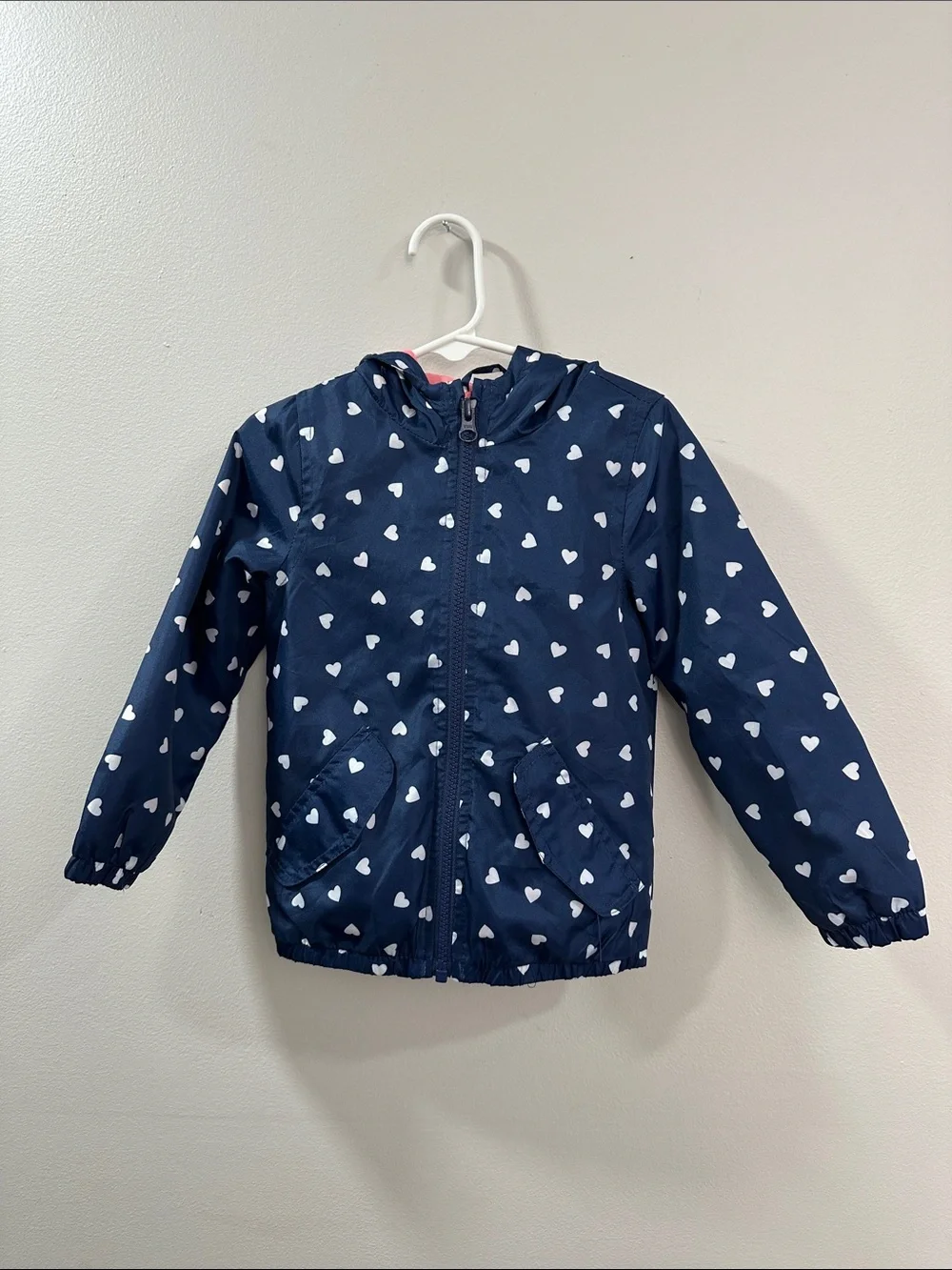 Carter's Navy Hooded Raincoat with White Hearts